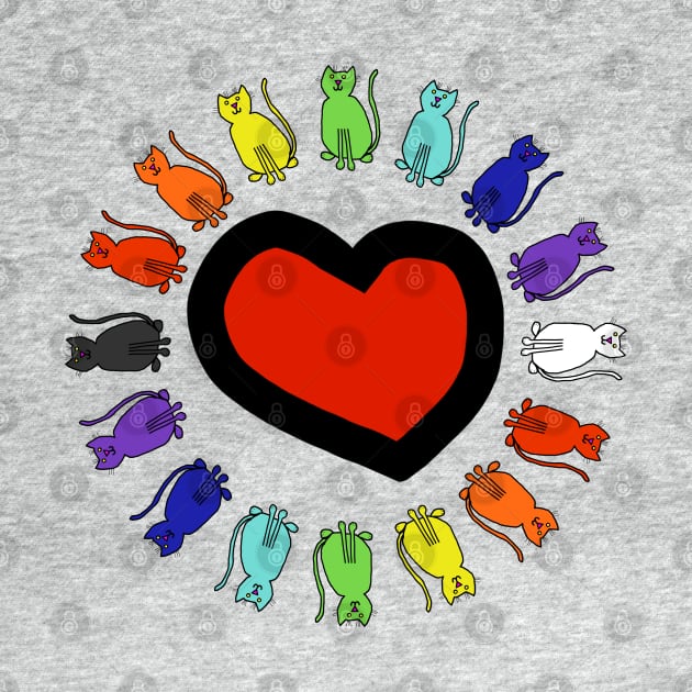 Rainbow Cats Circle Heart Valentines Day by ellenhenryart